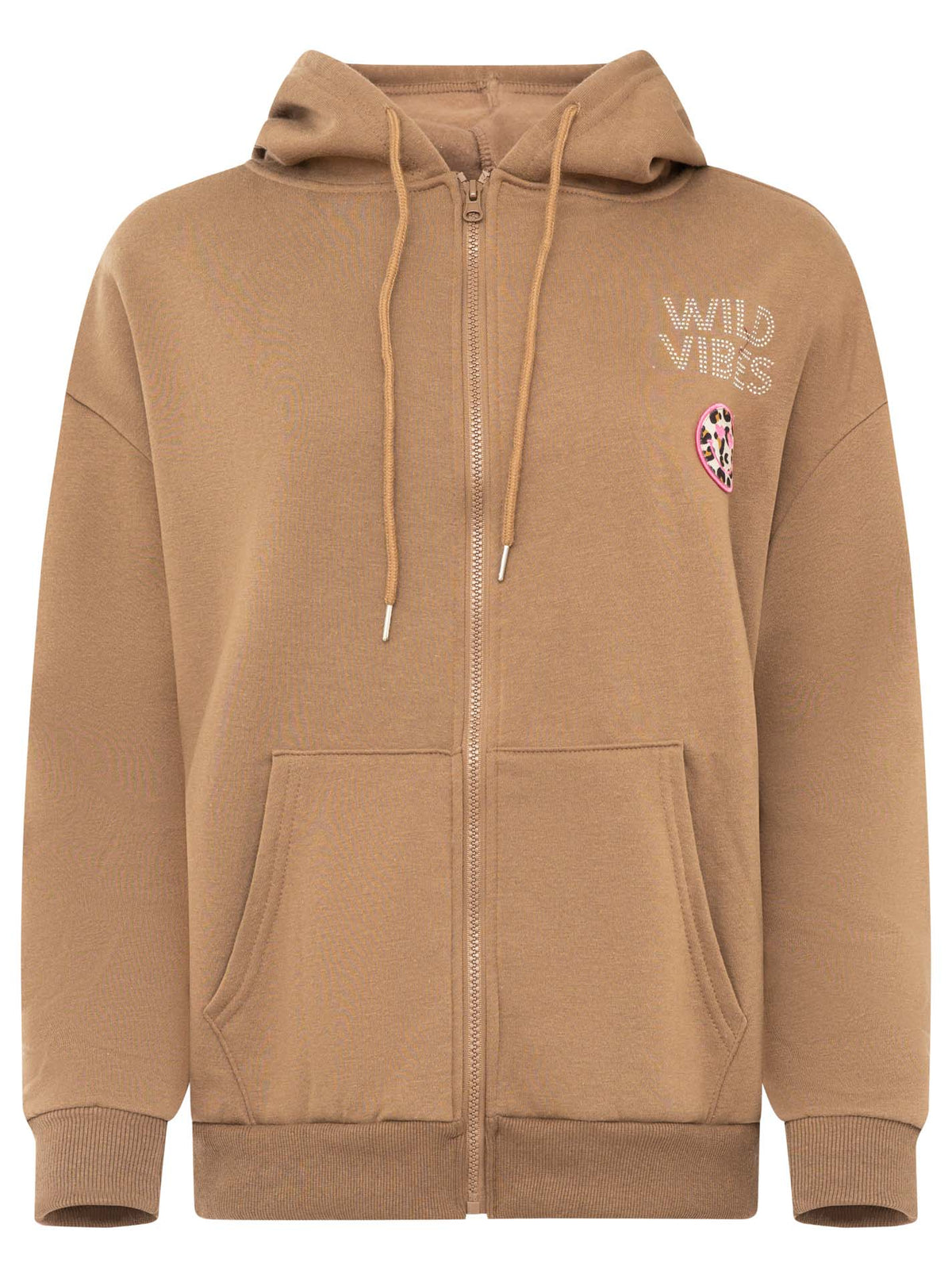 Zwillingsherz Hoodiejacke Wild Vibes Strass in Taupe – Farbmuster