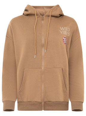 Zwillingsherz Hoodiejacke Wild Vibes Strass in Taupe – Farbmuster