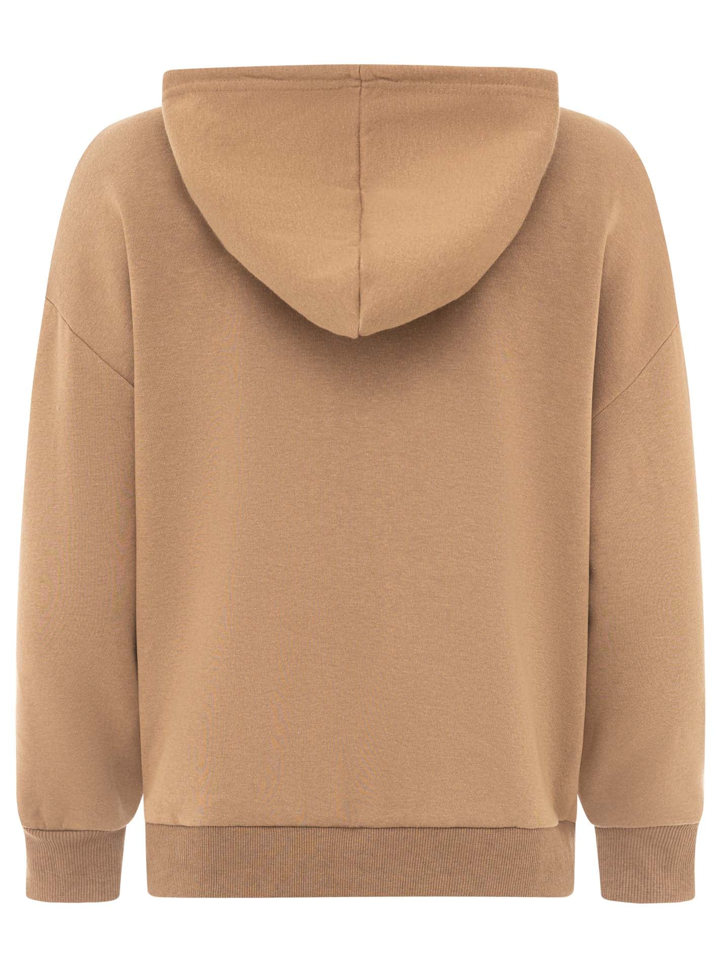 Zwillingsherz Hoodiejacke Wild Vibes Strass in Taupe – Rückansicht