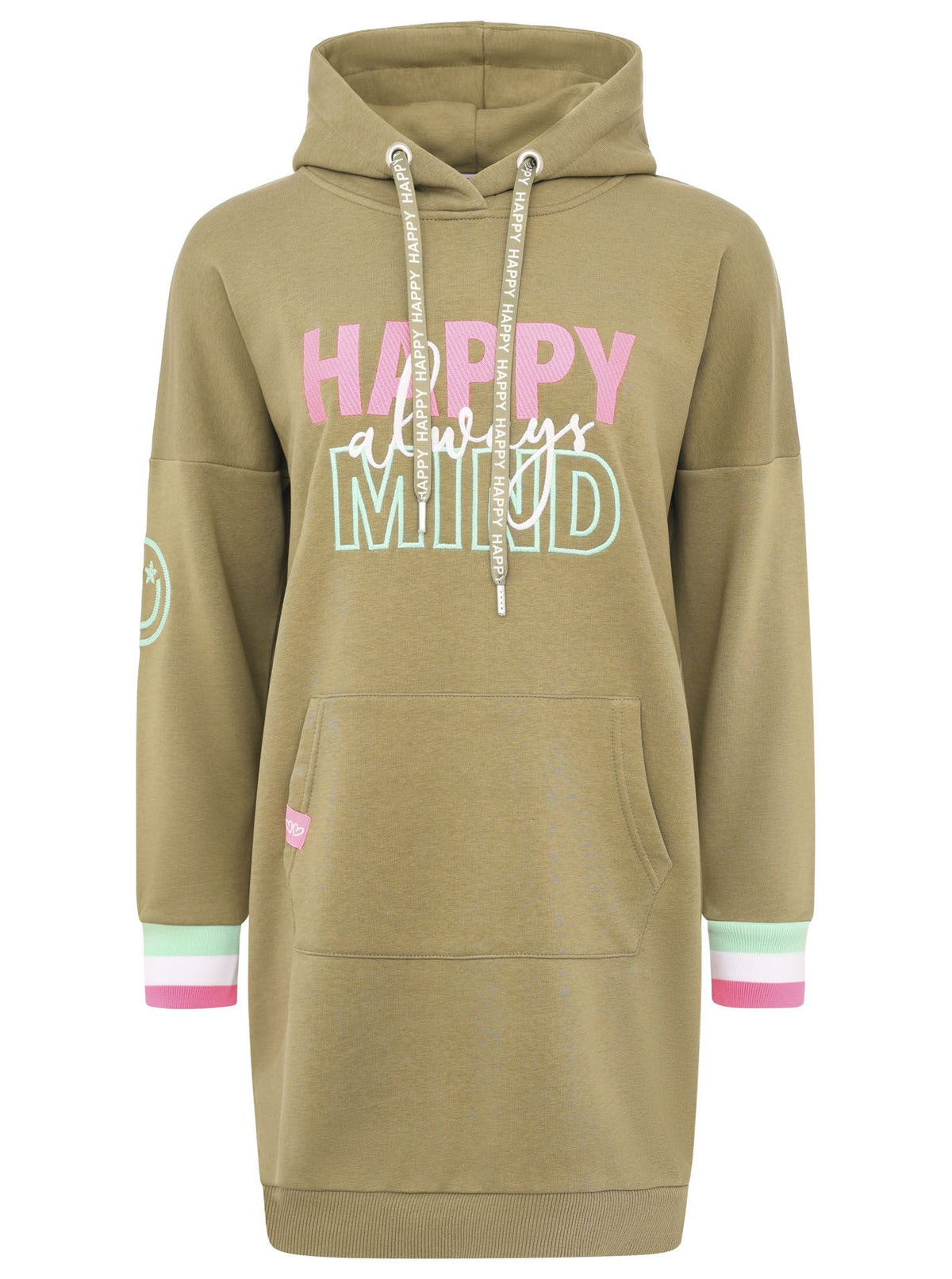 Zwillingsherz - Hoodiekleid "Happy Mind" - Khaki