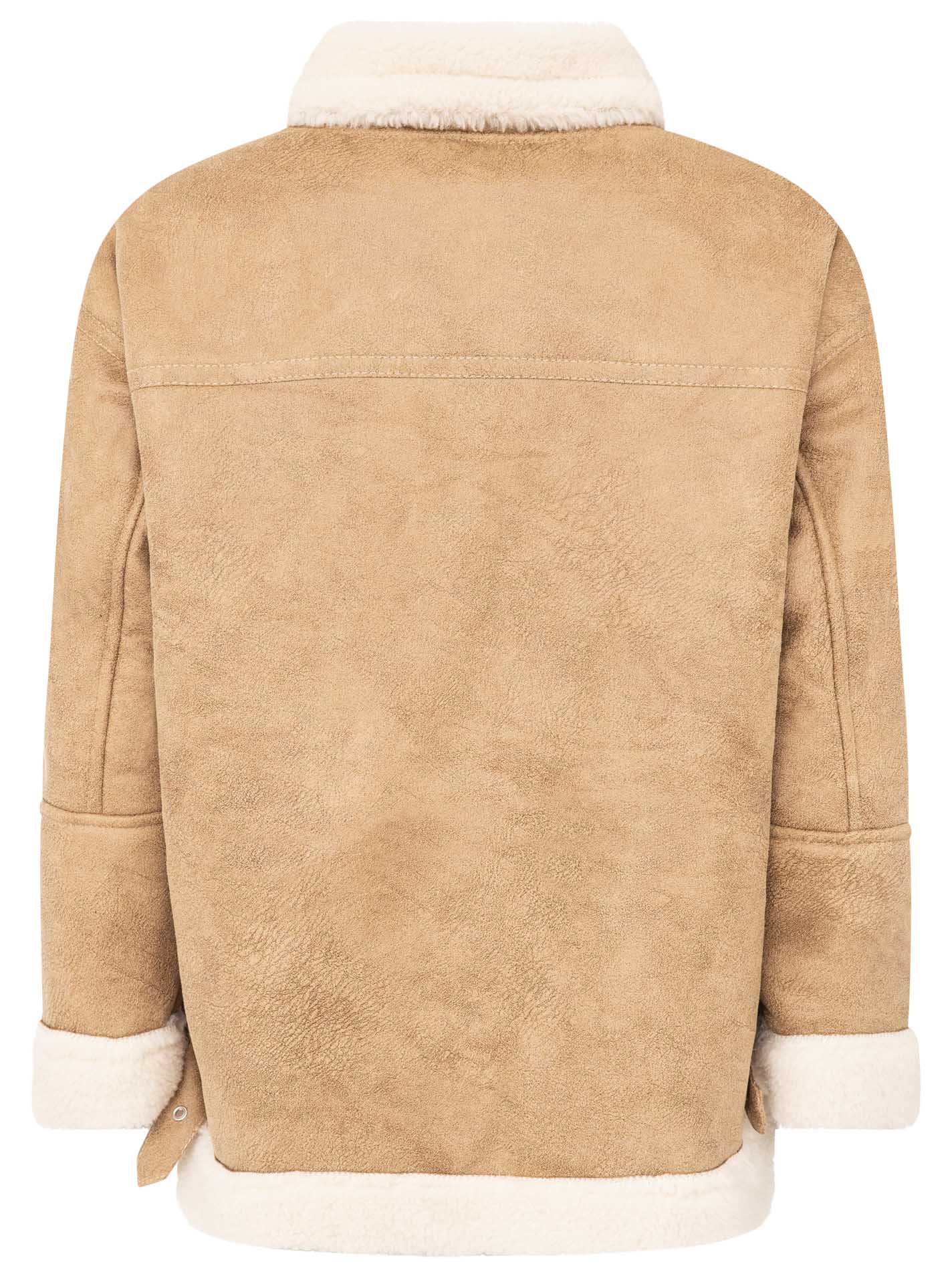 Zwillingsherz Jacke Teddyfell ZH in Beige – Detailansicht 2, Reißverschluss und Seitentaschen