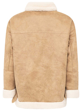 Zwillingsherz Jacke Teddyfell ZH in Beige – Detailansicht 2, Reißverschluss und Seitentaschen