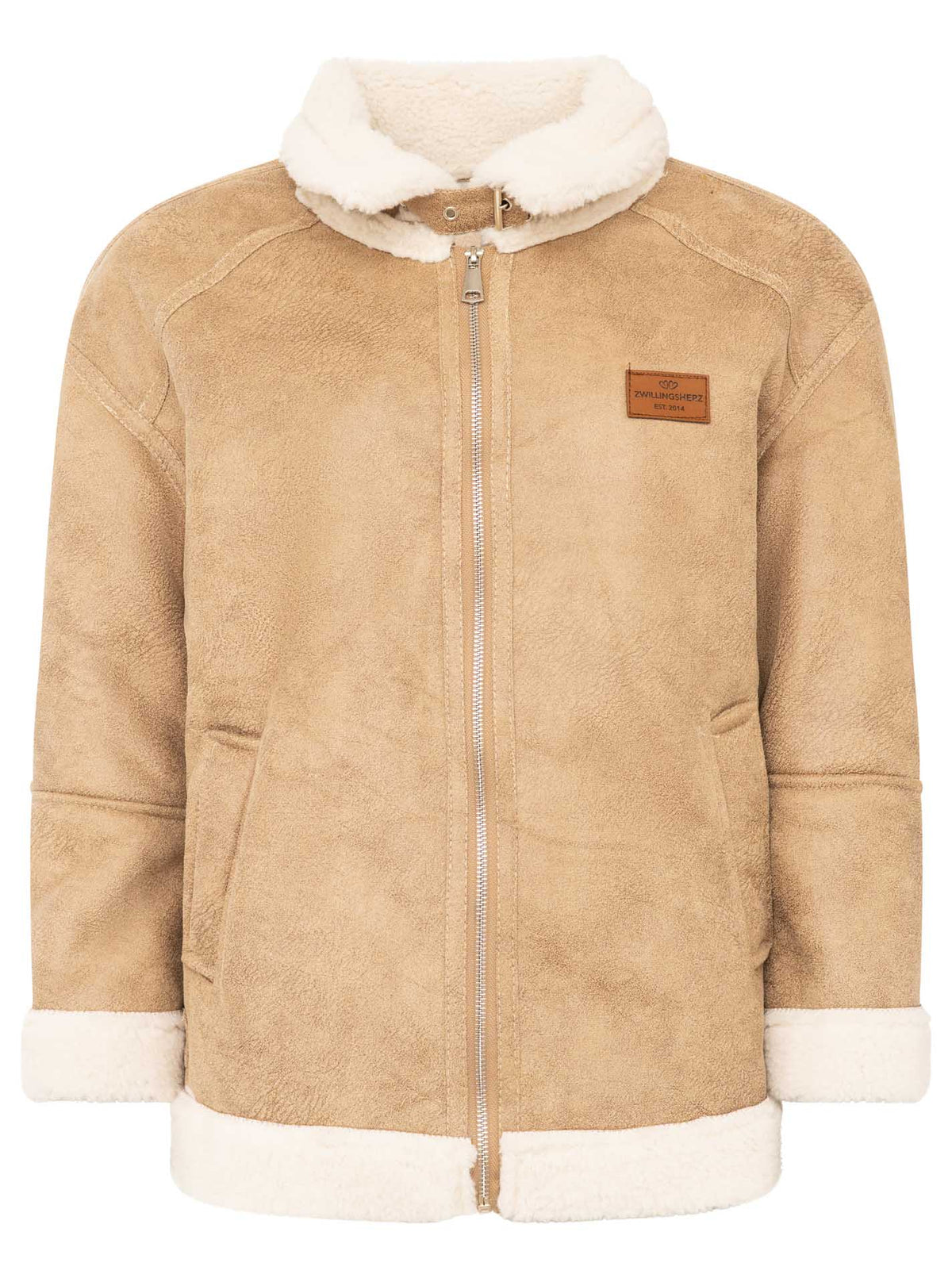 Zwillingsherz Jacke Teddyfell ZH in Beige – Rückansicht, Damen Teddyfell-Jacke mit Reißverschluss