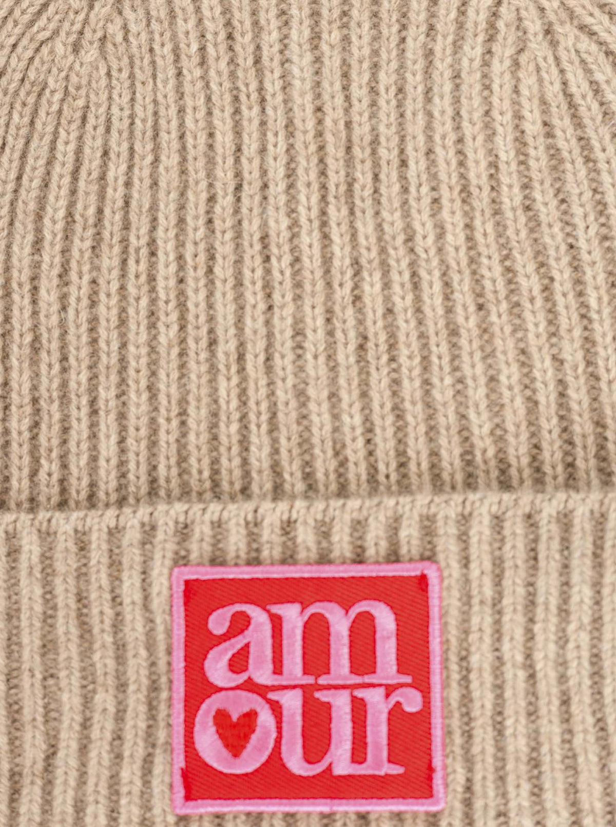 Zwillingsherz Kaschmir-Umschlagmütze Amour Patch Mittelbeige weitere Ansicht