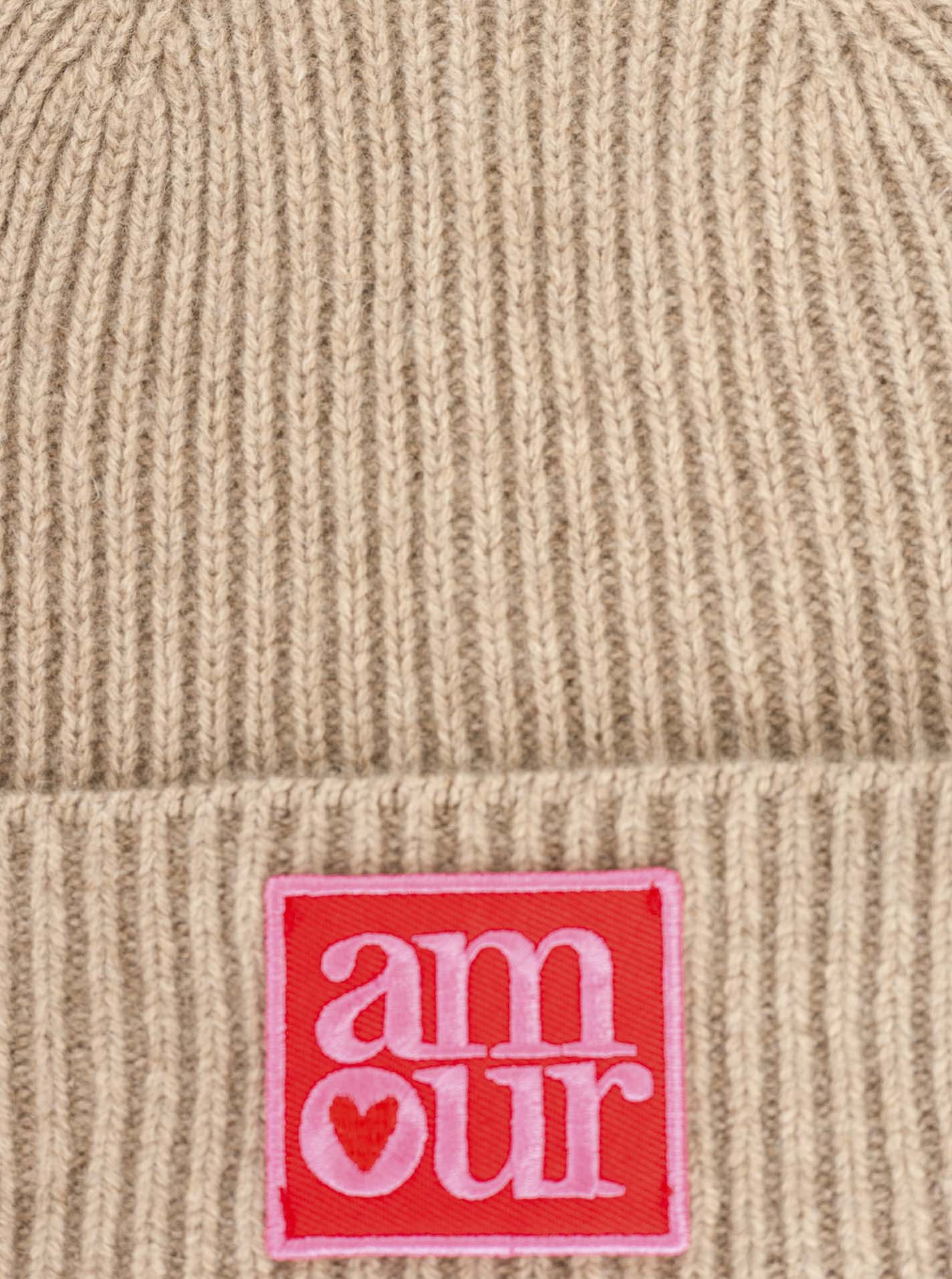 Zwillingsherz Kaschmir-Umschlagmütze Amour Patch Mittelbeige weitere Ansicht