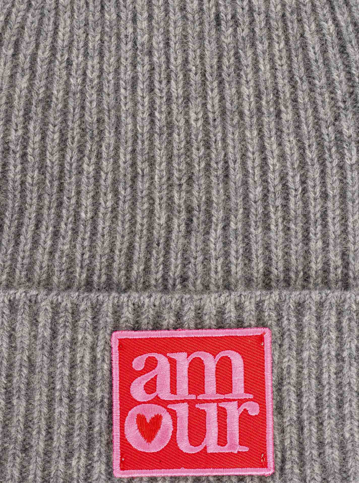 Zwillingsherz Kaschmir-Umschlagmütze Amour Patch Mittelgrau weitere Ansicht