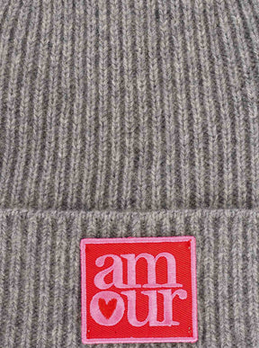 Zwillingsherz Kaschmir-Umschlagmütze Amour Patch Mittelgrau weitere Ansicht