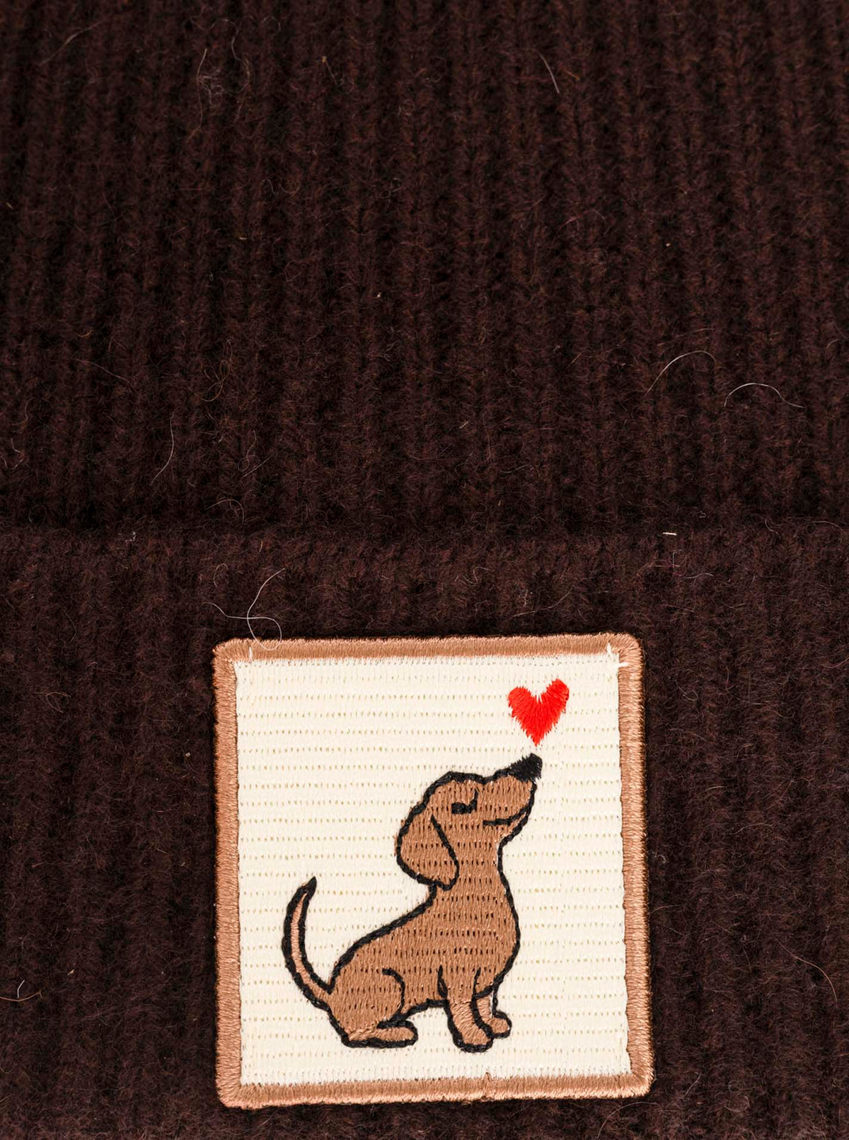 Zwillingsherz Kaschmir-Umschlagmütze Dog Love Patch Braun weitere Ansicht
