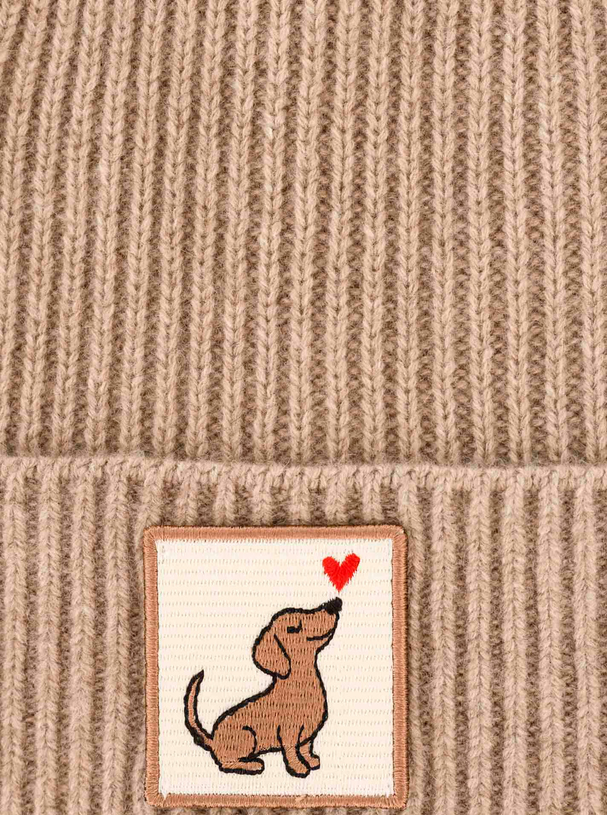 Zwillingsherz Kaschmir-Umschlagmütze Dog Love Patch Mittelbeige weitere Ansicht
