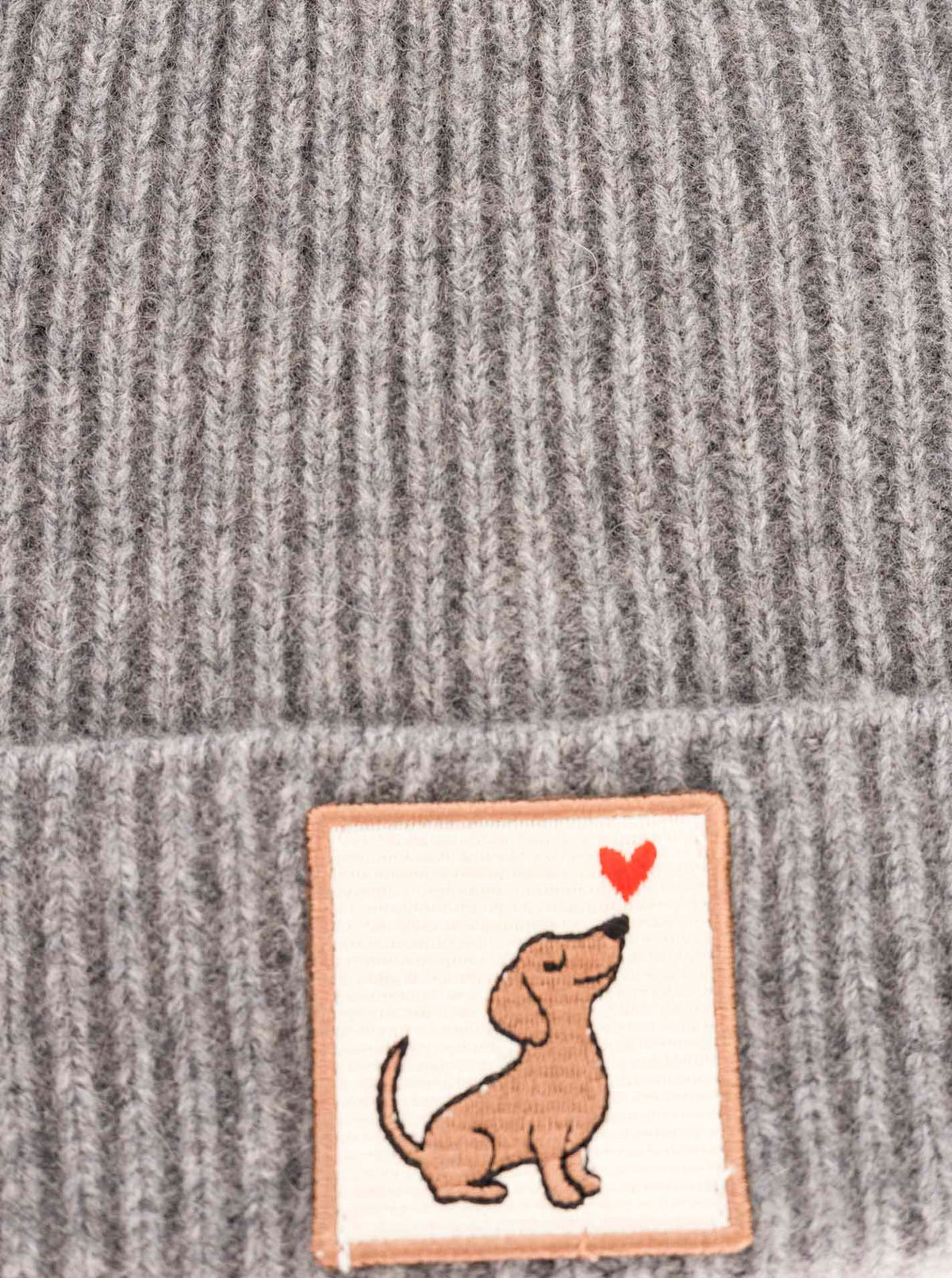 Zwillingsherz Kaschmir-Umschlagmütze Dog Love Patch Mittelgrau weitere Ansicht