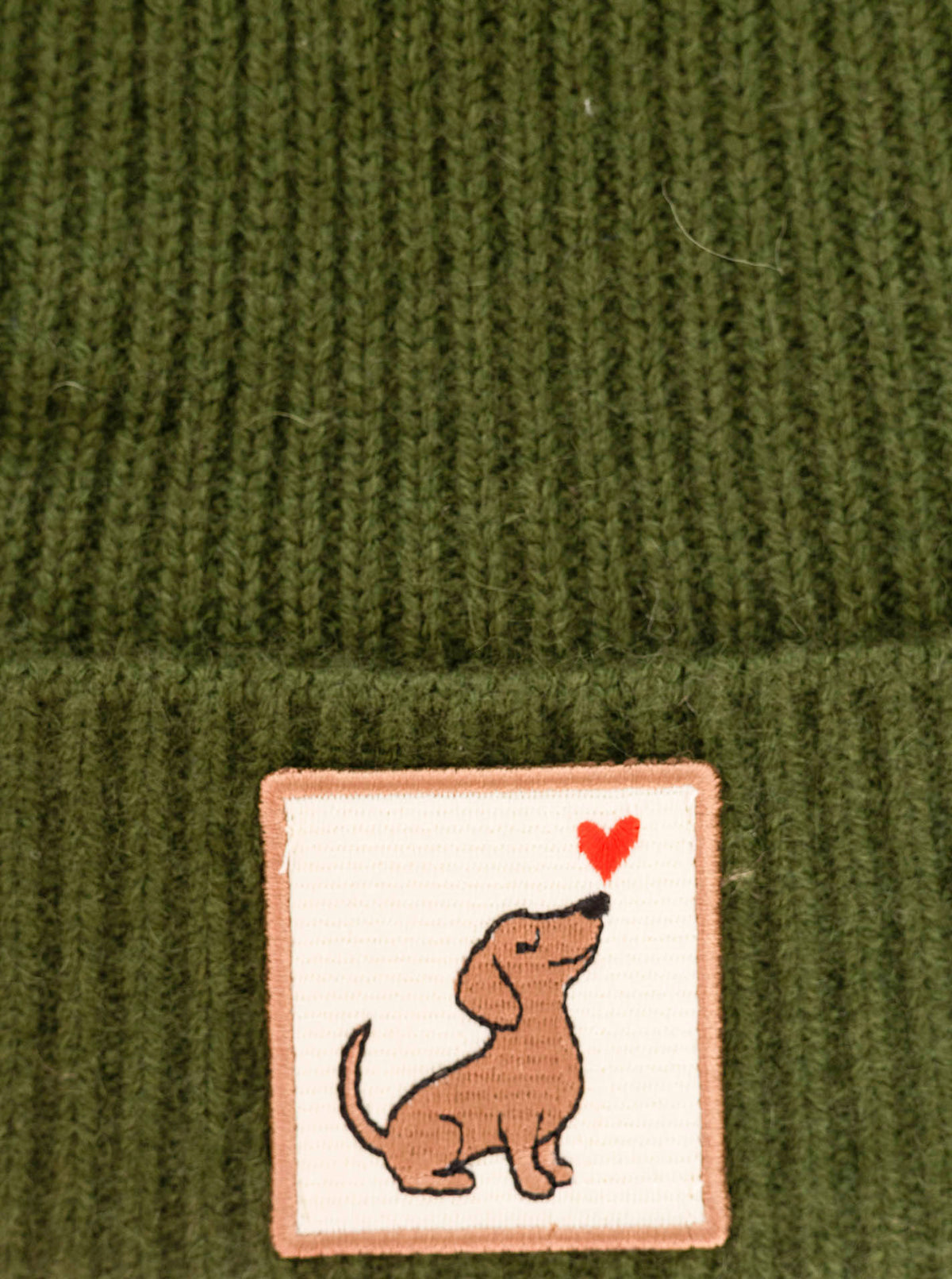 Zwillingsherz Kaschmir-Umschlagmütze Dog Love Patch Olive weitere Ansicht