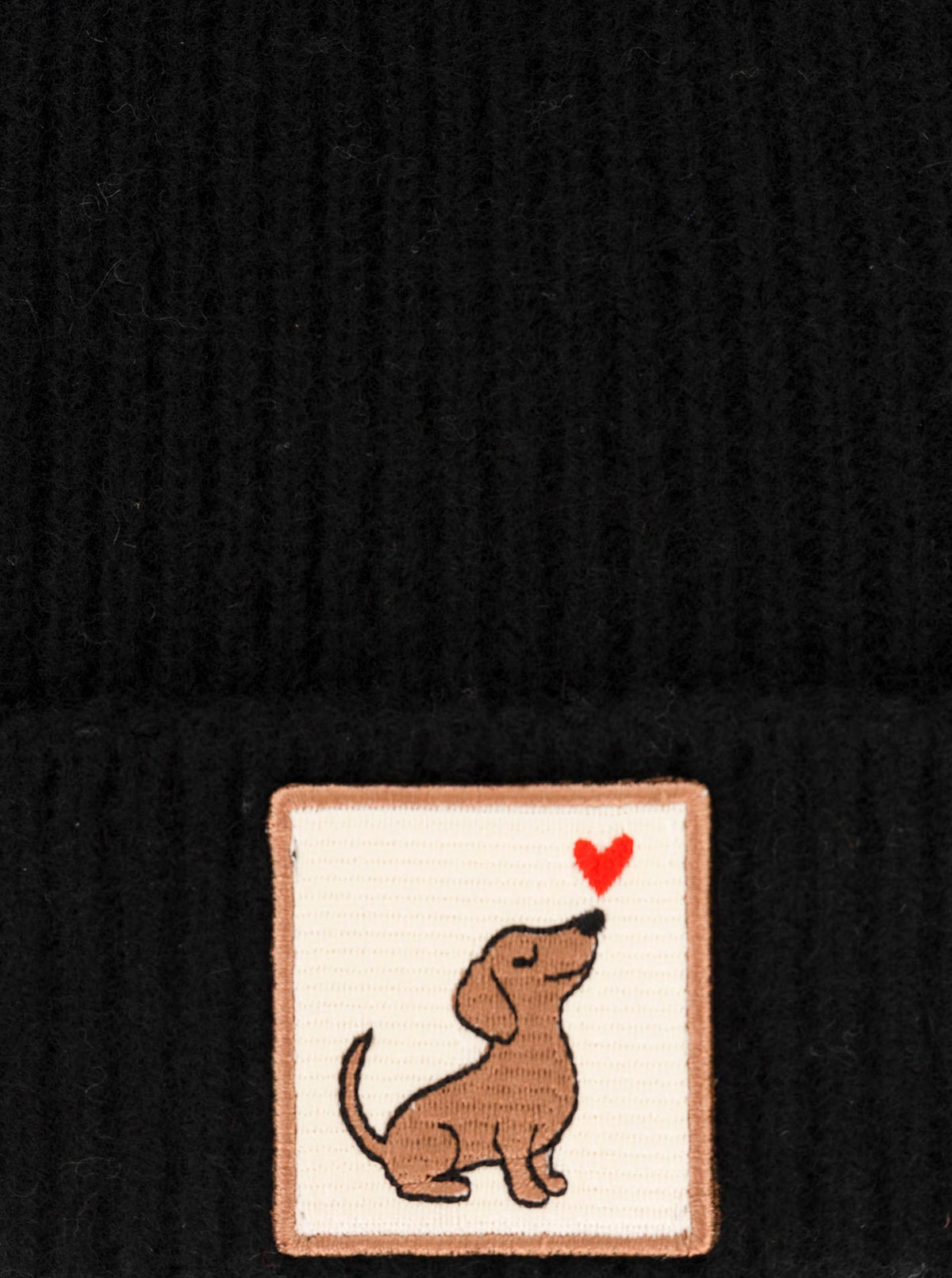 Zwillingsherz Kaschmir-Umschlagmütze Dog Love Patch Schwarz weitere Ansicht