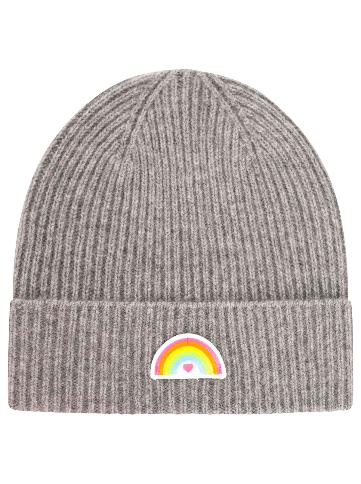 Zwillingsherz Kaschmir-Umschlagmütze Rainbow Patch Mittelgrau Detailansicht