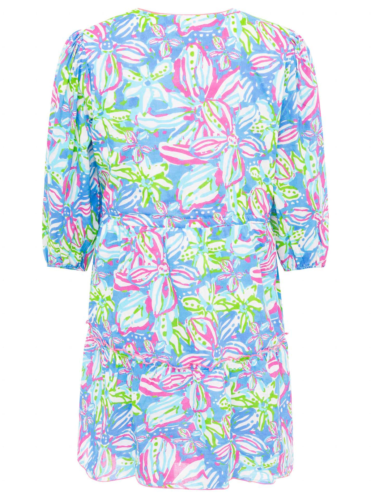 Zwillingsherz - Baumwoll Kleid Blumentraum - Blau/Pink