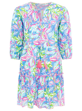 Zwillingsherz - Baumwoll Kleid Blumentraum - Blau/Pink