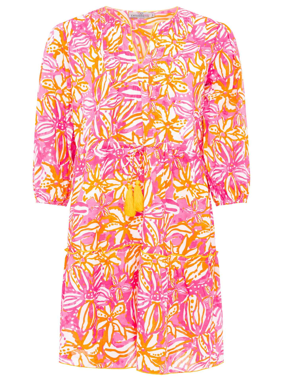 Zwillingsherz - Baumwoll Kleid Blumentraum - Pink/Orange