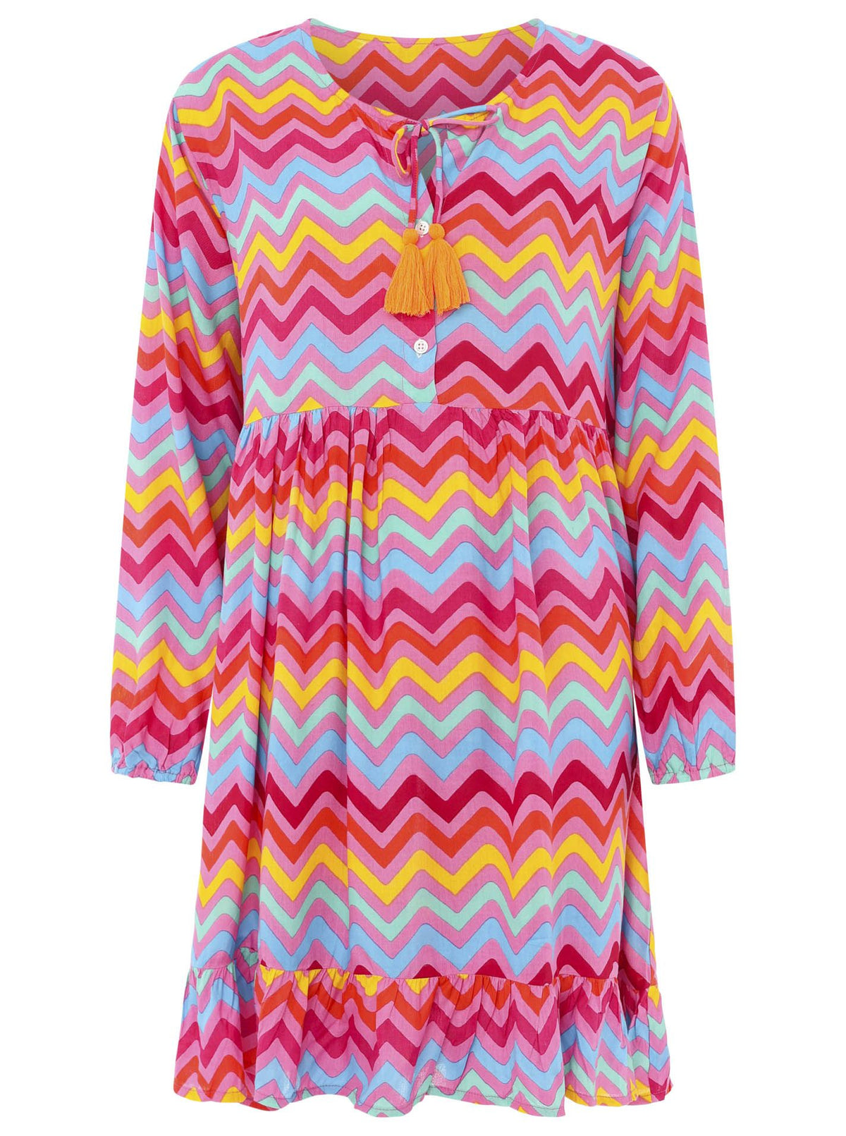 Zwillingsherz Viskose Kleid Bunte Wellen - Pink/Orange