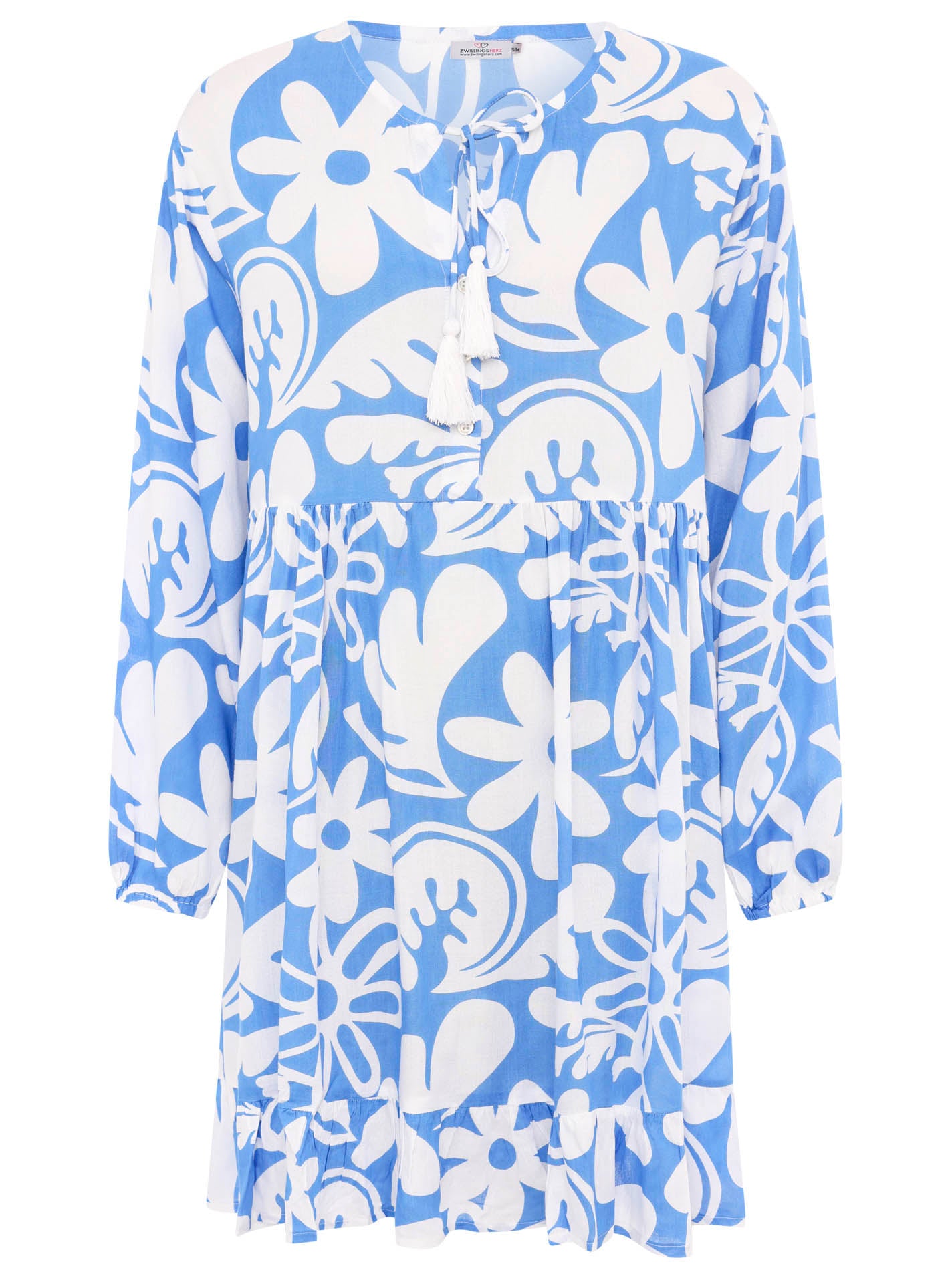 Zwillingsherz Kleid Flower Paradise in Blau mit floralen Mustern – leichter, luftiger Schnitt für den Frühling und Sommer