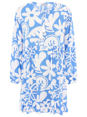 Zwillingsherz Kleid Flower Paradise in Blau mit floralen Mustern – leichter, luftiger Schnitt für den Frühling und Sommer