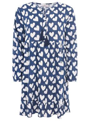 Zwillingsherz Kleid Herz Classic in Dunkelblau – figurbetonter Schnitt mit Herz-Muster für einen stilvollen, femininen Look