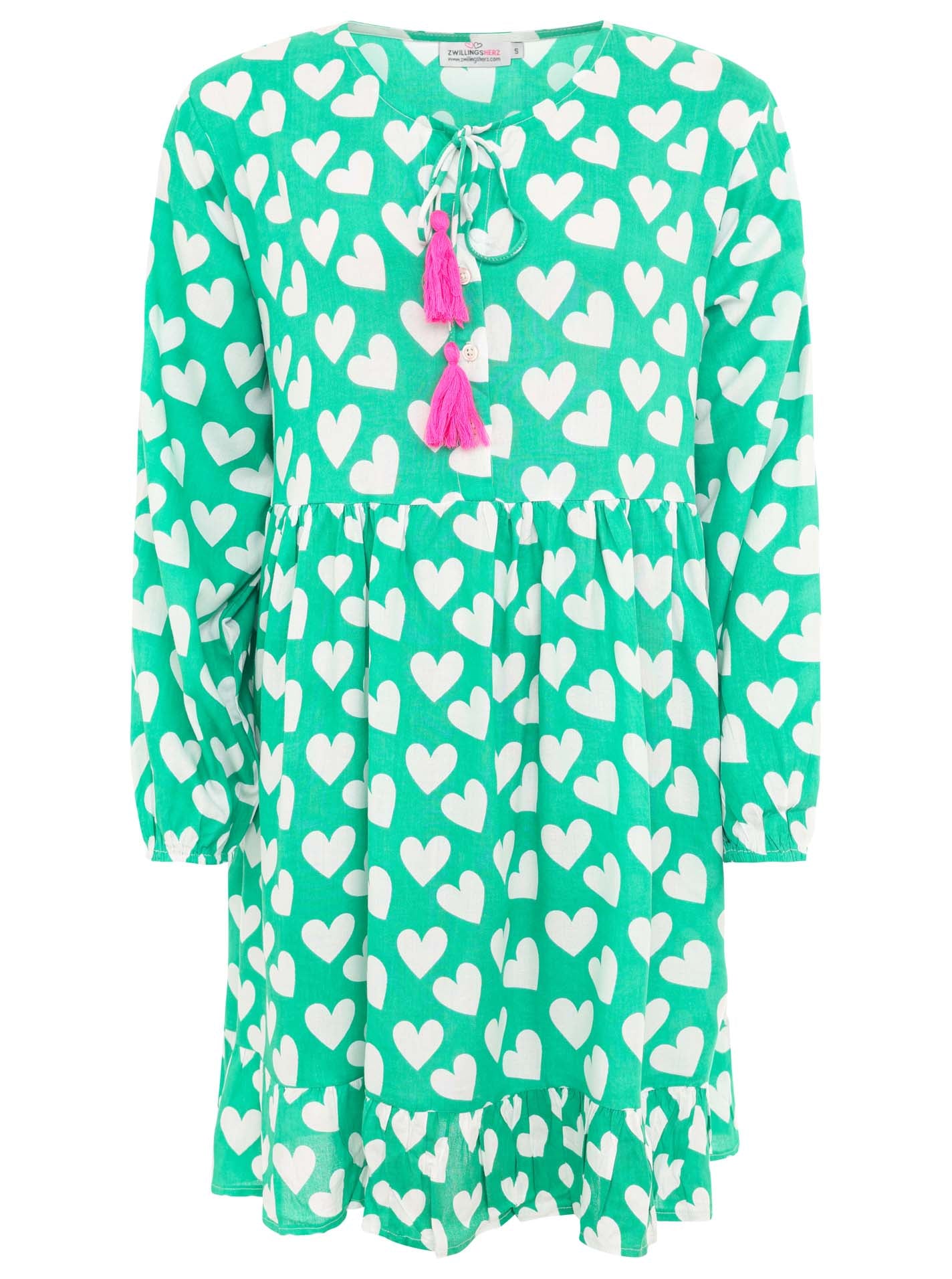 Zwillingsherz Kleid Herz Classic in Grün – klassisches, figurbetontes Kleid mit Herzen-Muster für einen frischen, femininen Look