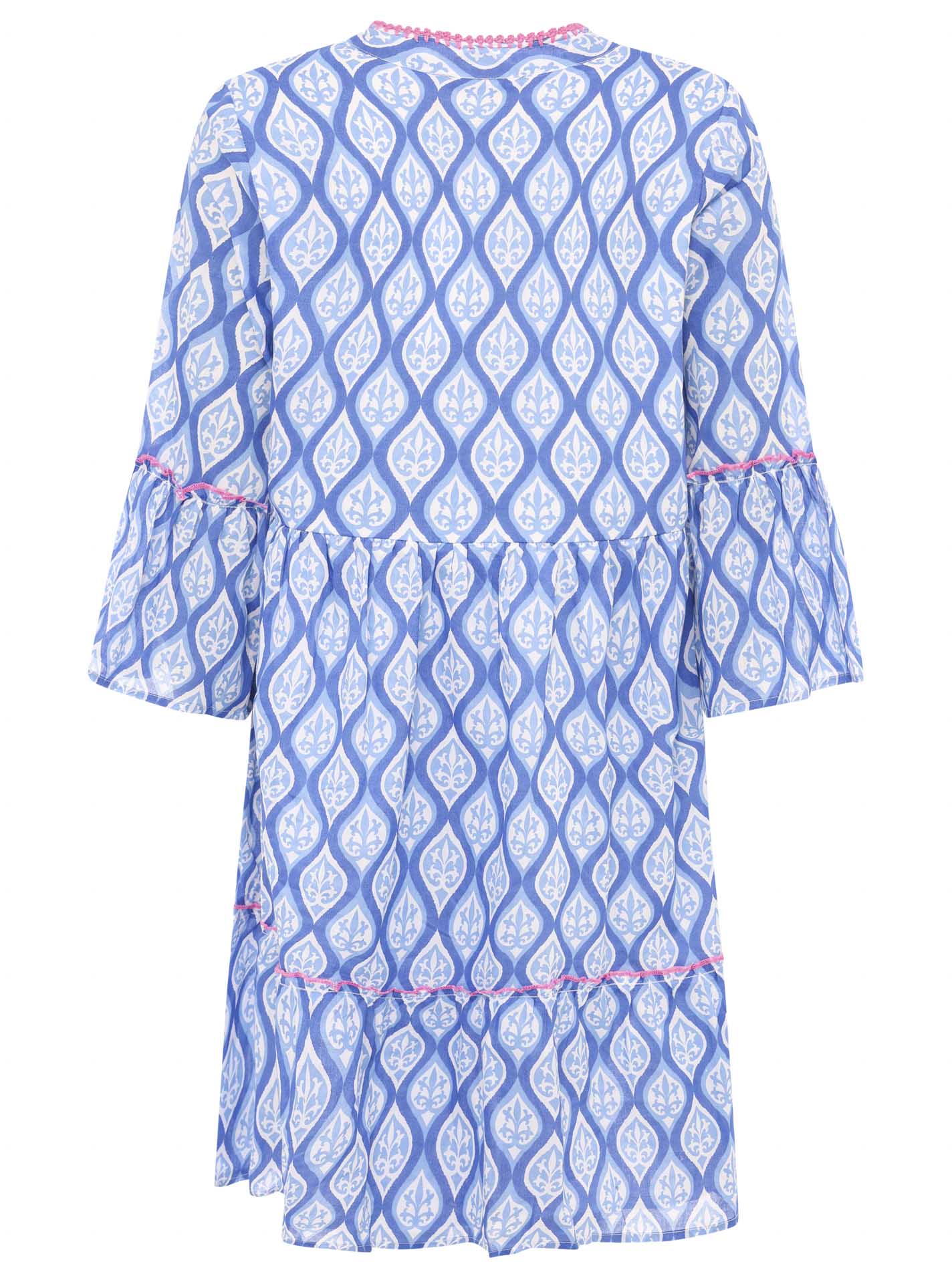 Zwillingsherz Kleid mit ovalem Muster in Blau-Pink – Rückansicht