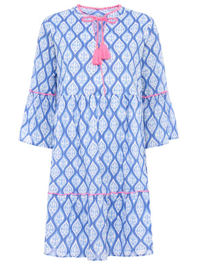 Zwillingsherz Kleid mit ovalem Muster in Blau-Pink – Vorderansicht