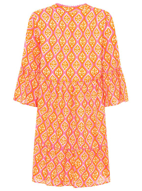 Zwillingsherz Kleid mit ovalem Muster in Orange-Pink – Rückansicht