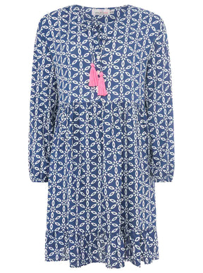 Zwillingsherz Kleid ‚Stargazing‘ in Marineblau mit Kordeln und Tasseln am Ausschnitt