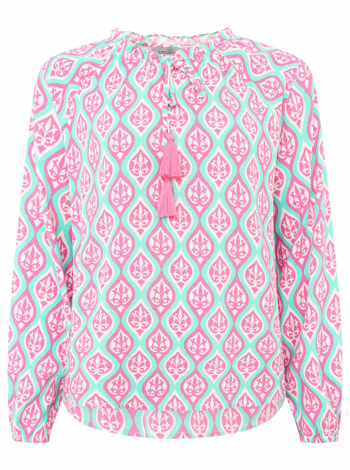 Zwillingsherz - Langarmbluse Ovale Ranken - Mint/Pink