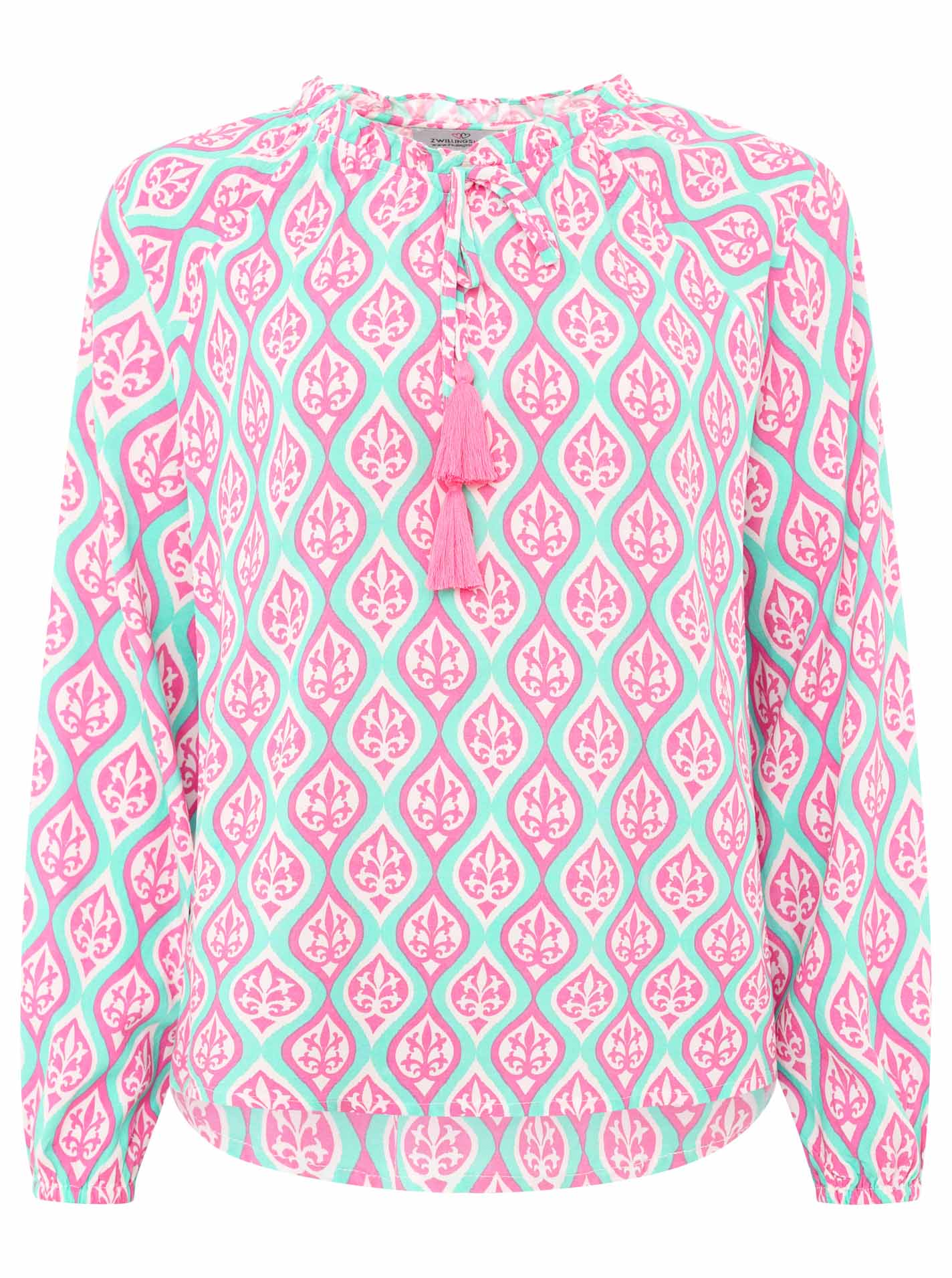 Zwillingsherz - Langarmbluse Ovale Ranken - Mint/Pink