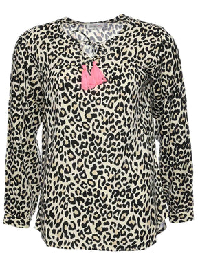 Zwillingsherz Leobluse „Silke“ in Beige-Schwarz-Pink, Vorderansicht