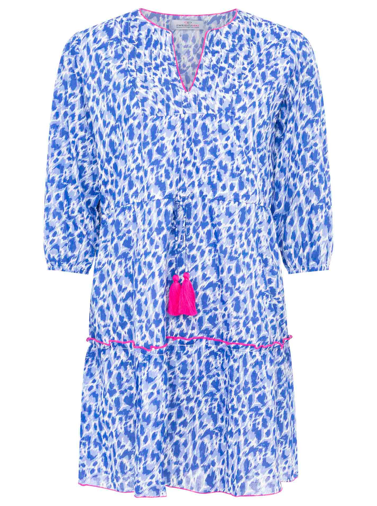 Zwillingsherz Sommer Leopard Kleid in Blau mit Kordel und Tasseln