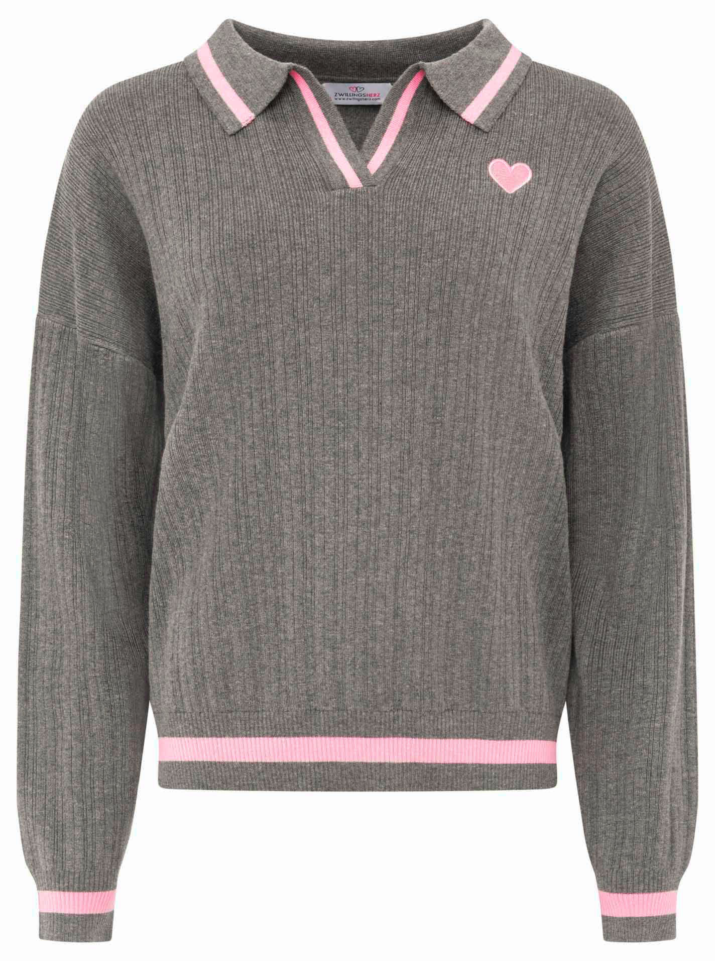 Zwillingsherz Lounge Poloshirt Neon Dunkelgrau – Ansicht 2