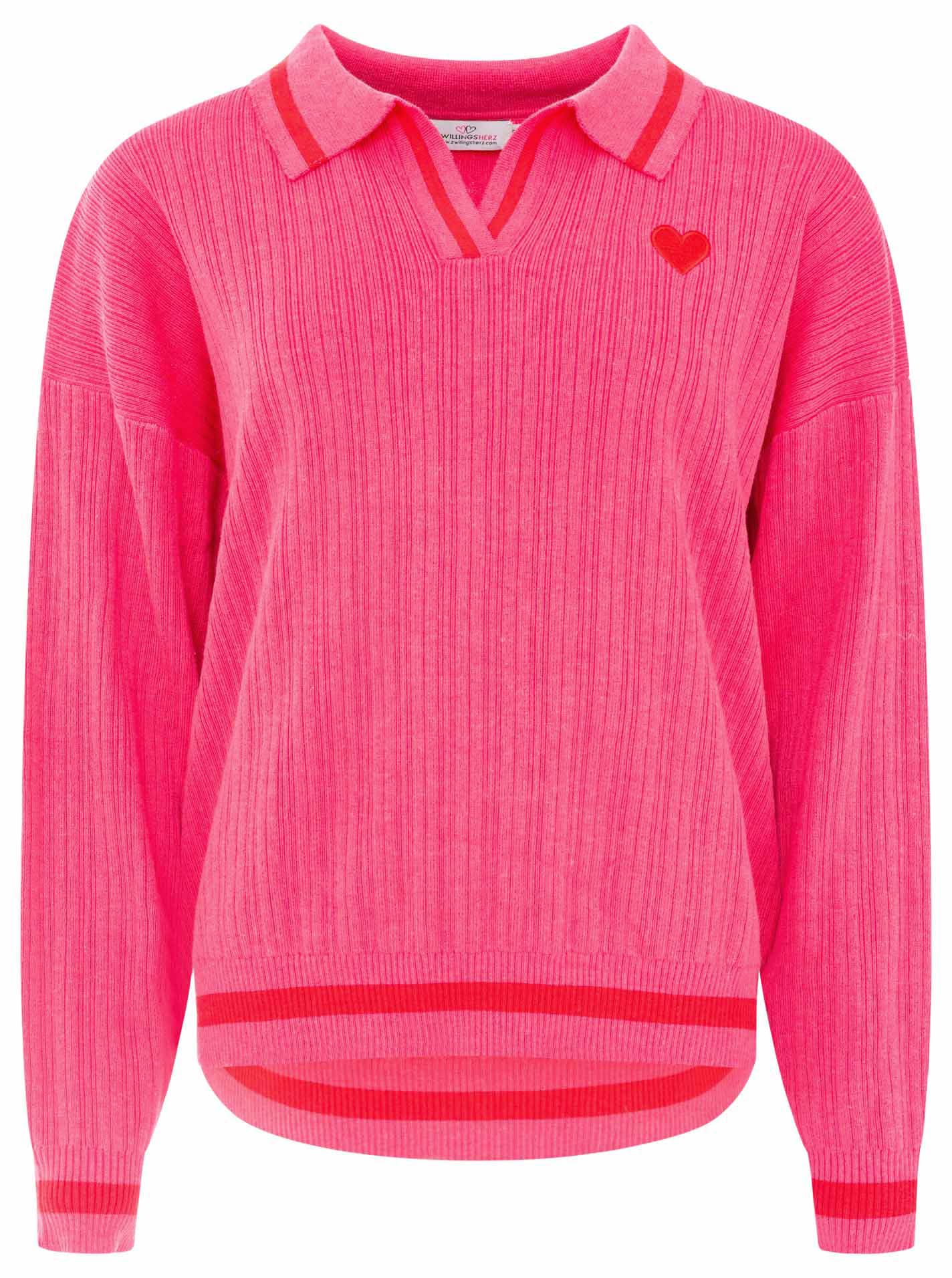 Zwillingsherz Lounge Poloshirt Neon Neonpink – Ansicht 2