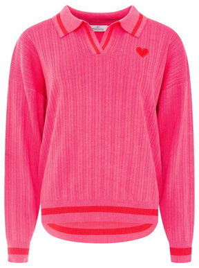 Zwillingsherz Lounge Poloshirt Neon Neonpink – Ansicht 2