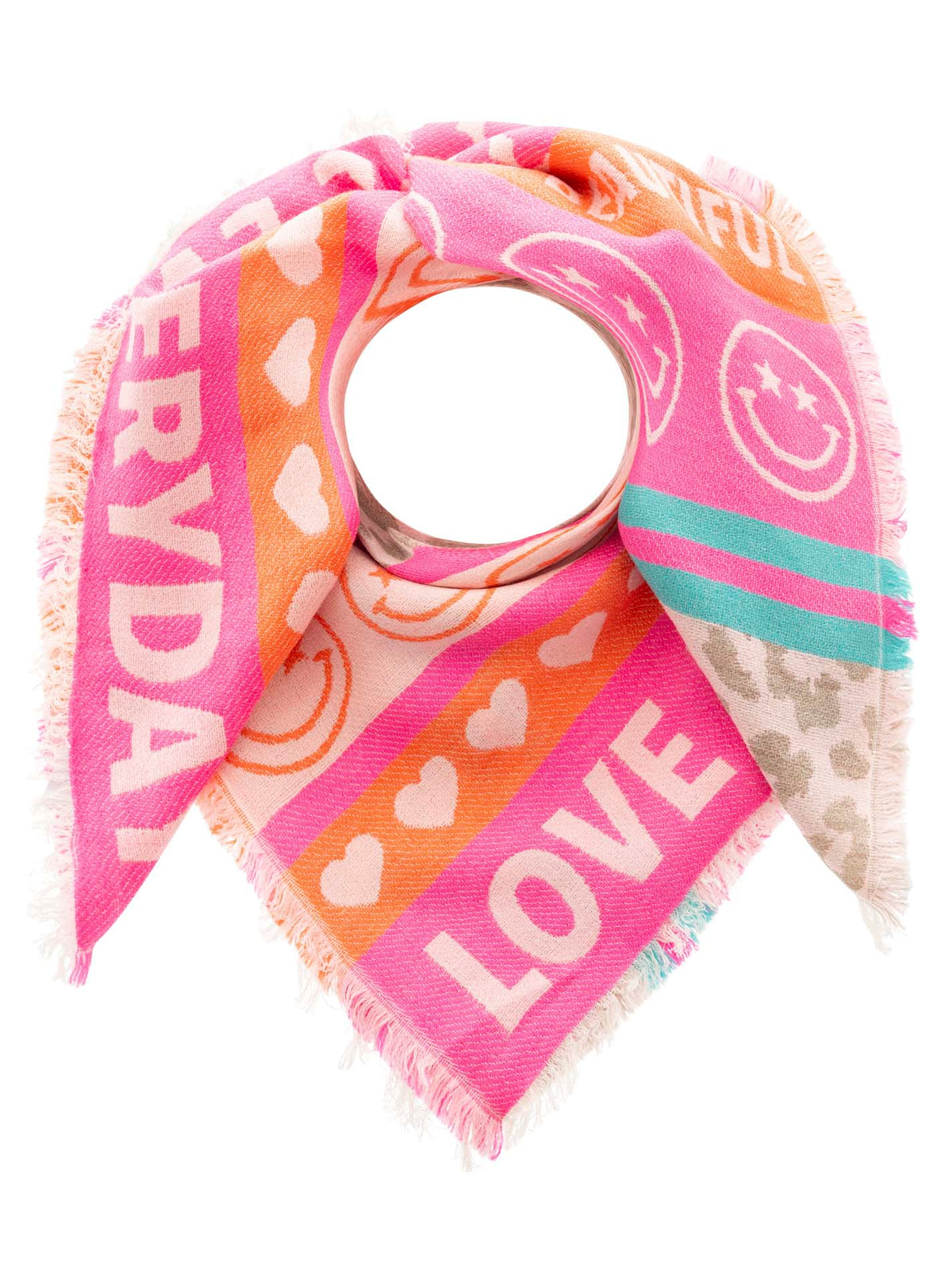Zwillingsherz - Viereckstuch/Schal "Love Everyday" Baumwolle - Pink/Orange