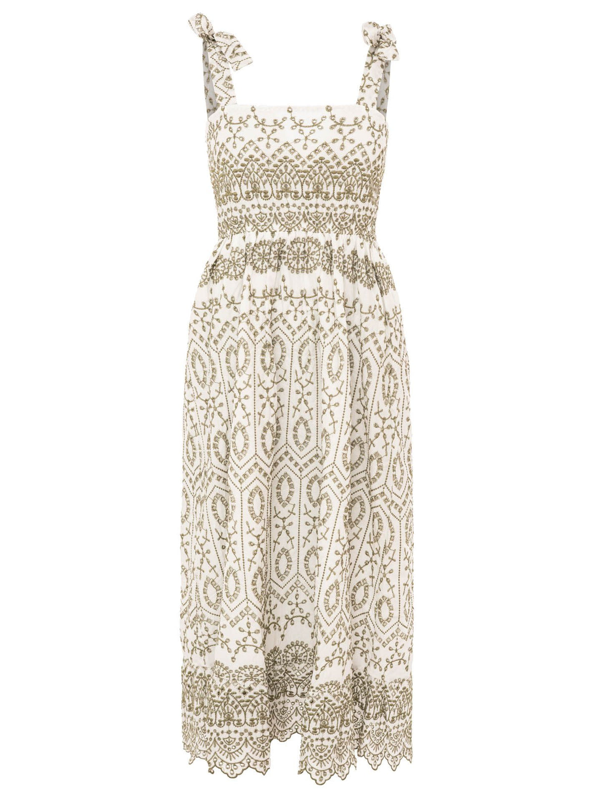 Zwillingsherz - Maxikleid mit Lochstickerei - Beige