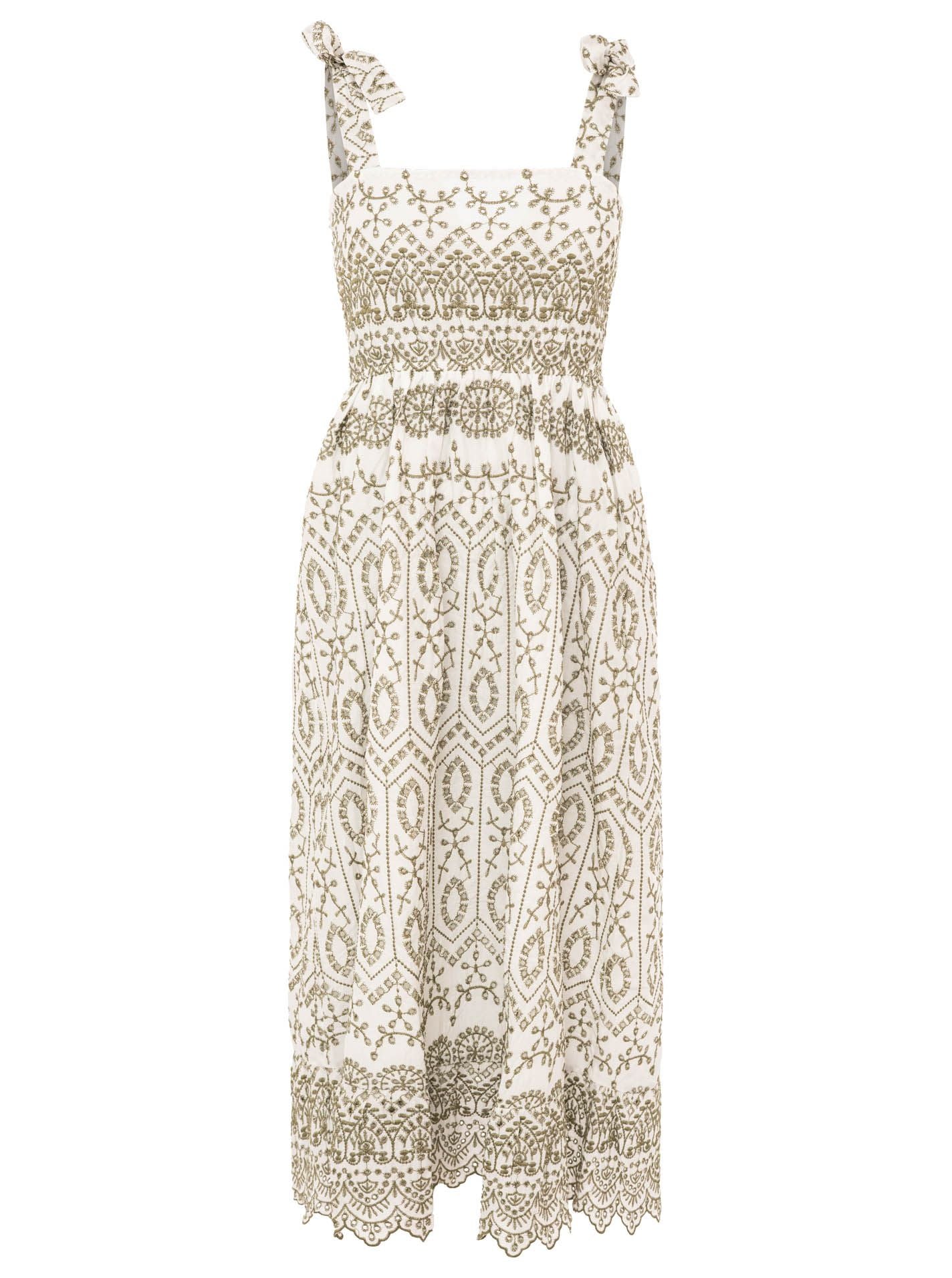 Zwillingsherz - Maxikleid mit Lochstickerei - Beige
