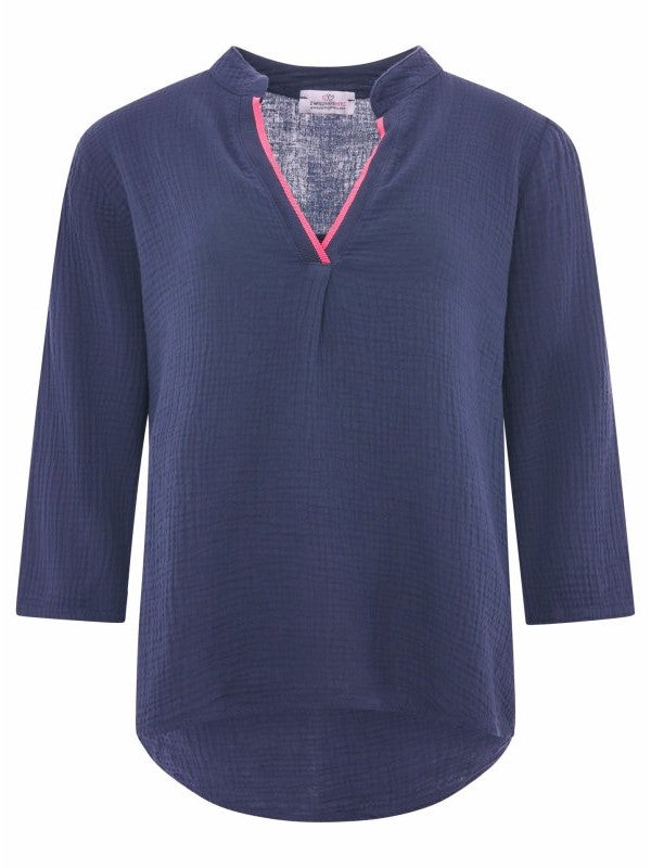 Zwillingsherz Musselin Bluse Neon Navy/Pink - super weich und luftig locker für den Sommer