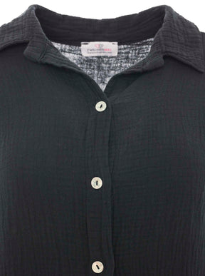 Zwillingsherz - Musselin Bluse Oversized mit Knopfleiste - Schwarz