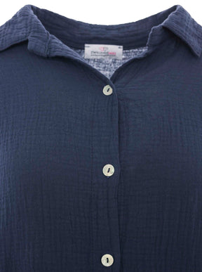 Zwillingsherz Musselin Bluse Rebecca mit Knopfleiste in Navy - ideal luftig locker für den Sommer - Kragen Details