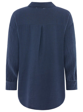 Zwillingsherz Musselin Bluse Rebecca mit Knopfleiste in Navy - ideal luftig locker für den Sommer - Rückansicht