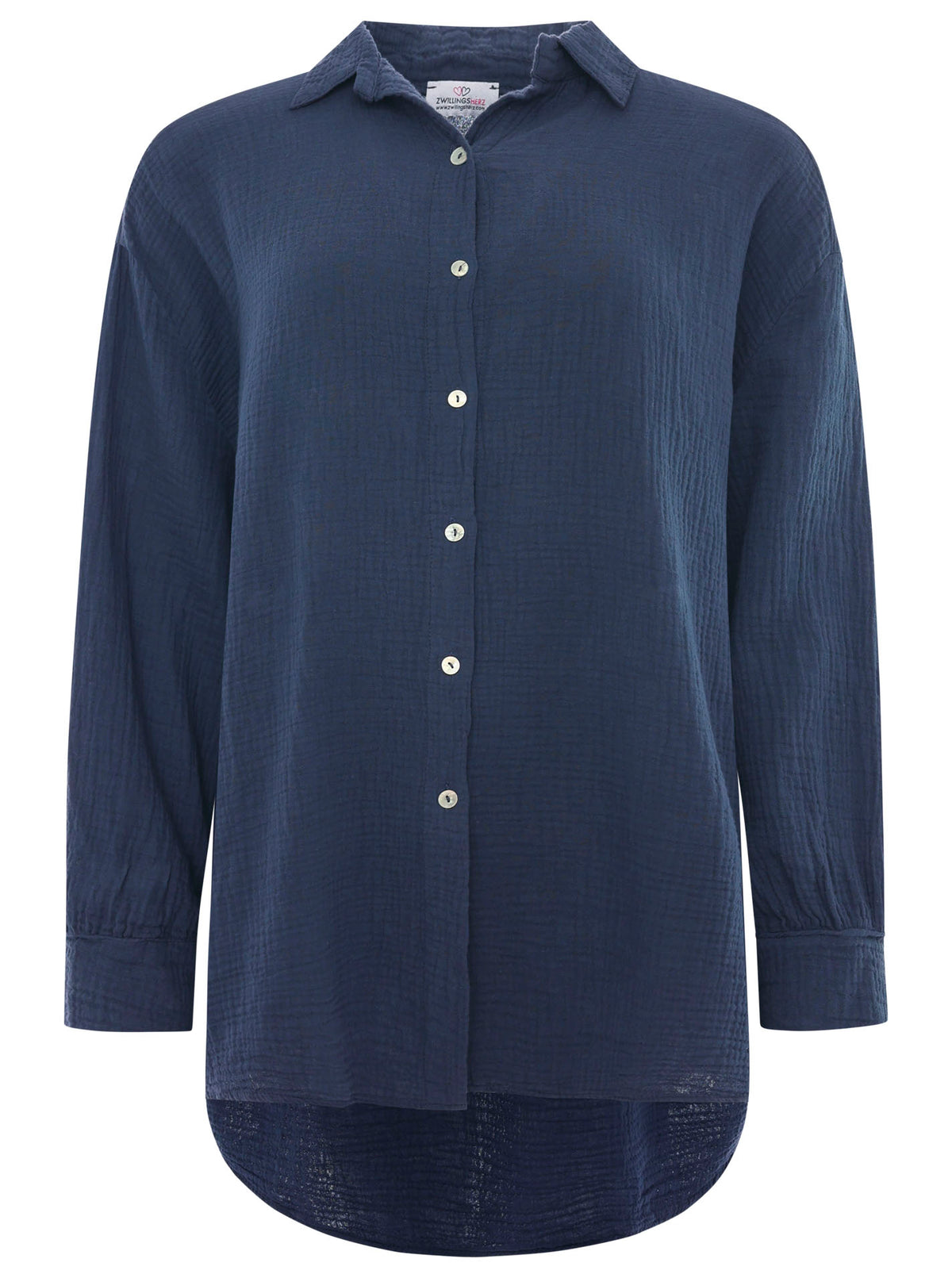 Zwillingsherz Musselin Bluse Rebecca mit Knopfleiste in Navy - ideal luftig locker für den Sommer - Vorderansicht