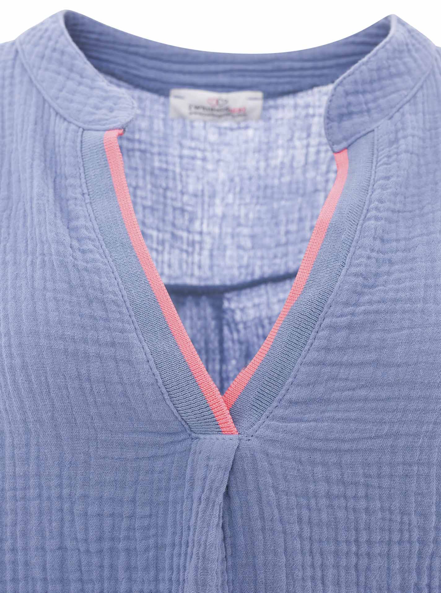 Zwillingsherz - Musselin Bluse Neonkante - Mittelblau