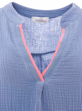 Zwillingsherz - Musselin Bluse Neonkante - Mittelblau