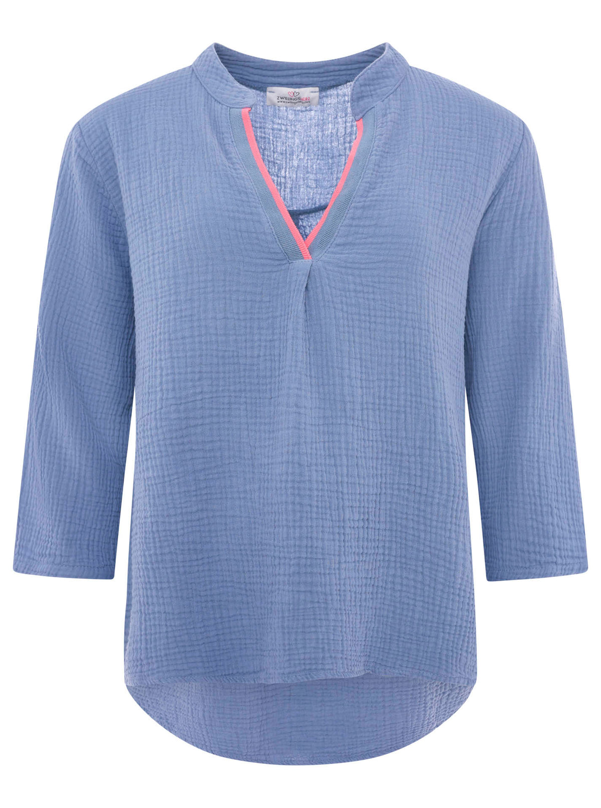 Zwillingsherz - Musselin Bluse Neonkante - Mittelblau