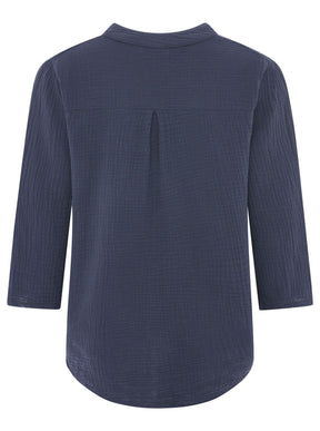 Zwillingsherz - Musselin Bluse Neonkante - Navy