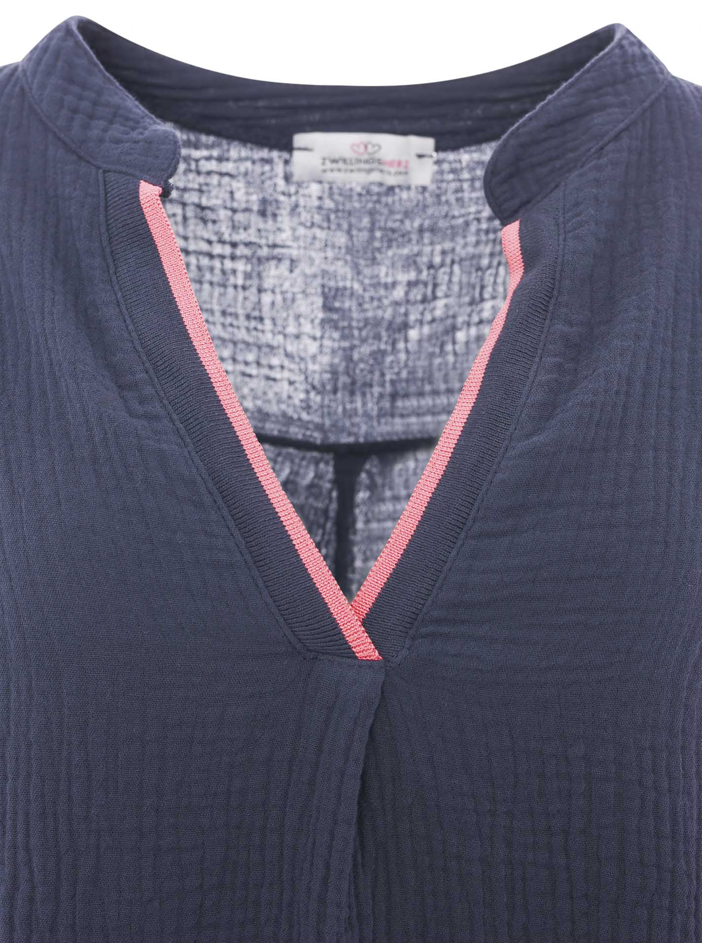 Zwillingsherz - Musselin Bluse Neonkante - Navy