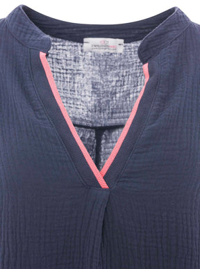 Zwillingsherz - Musselin Bluse Neonkante - Navy